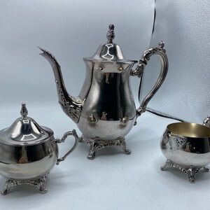 Vintage Oneida Silversmith Tea Set Teapot, Creamer And Sugar Bowl Never Used